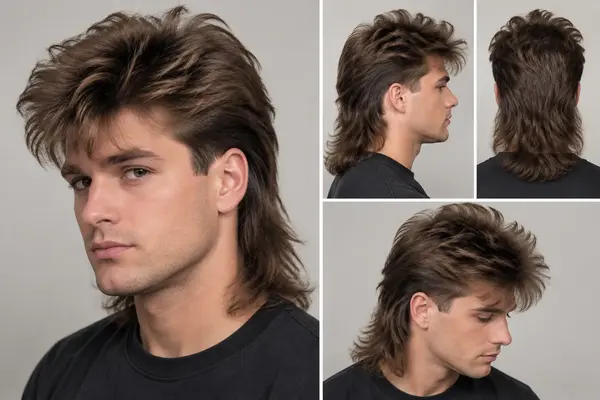 Person with classic 90s mullet haircut styled with short top and long back layers